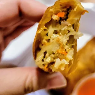 Inside fried pork spring roll