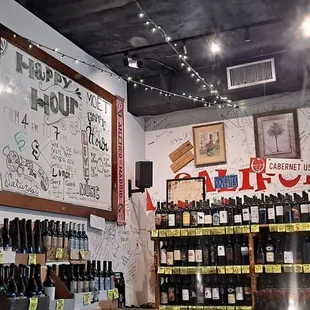 a wall of wine bottles