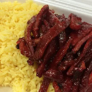 Boneless spareribs with fried rice.
