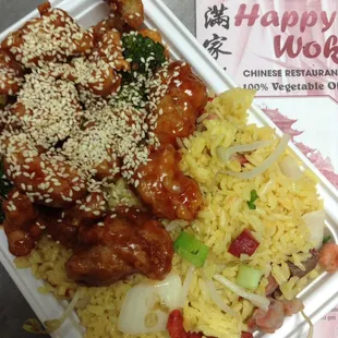 Sesame chicken with pork fried rice!