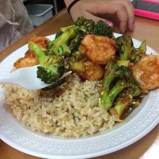 Shrimp broccoli with brown rice!