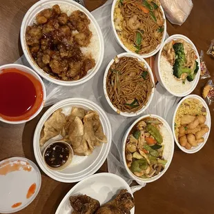 a table full of asian food
