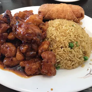 General Tao chicken lunch with added egg roll
