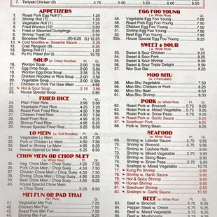 the menu for the restaurant
