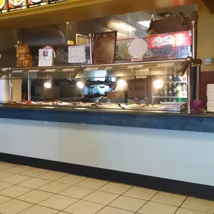 A buffet is uncommon in a strip mall Chinese restaurant.