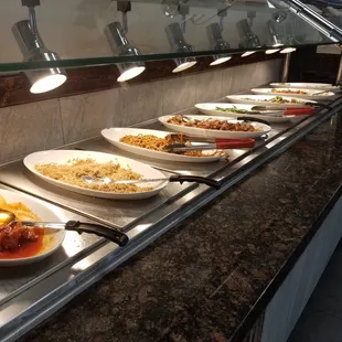 Hot dishes on the buffet.