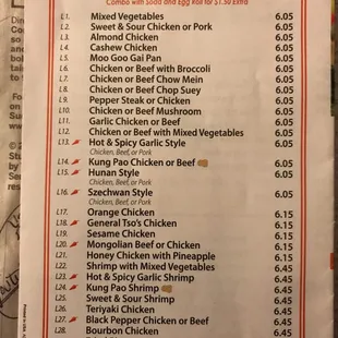 the menu for lunch specials