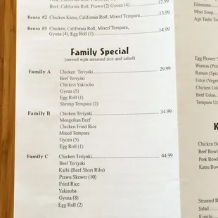 Bento Specials &amp; Family Specials &amp; Korean Specials