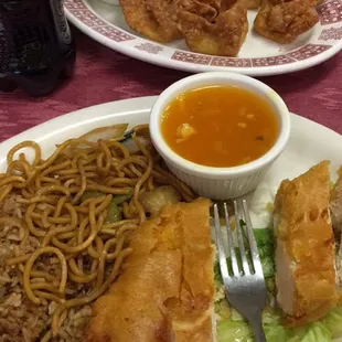 Almond boneless chicken and crab rangoons