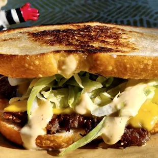 Sourdough Berger with green hatch chili. &quot;The truffle shuffle&quot;
