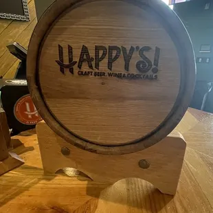 a wooden barrel on a table