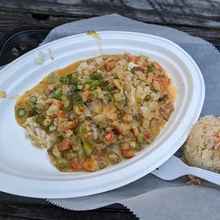 Crawfish Etouffee with potato salad.