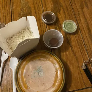 Butter Chicken, Rice, dessert , extra sauces