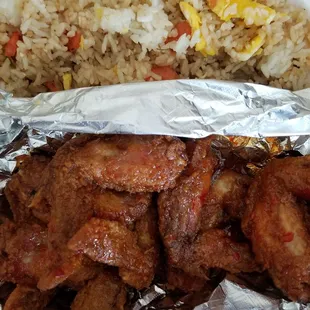 Asian Wings and Shimp Fried Rice.