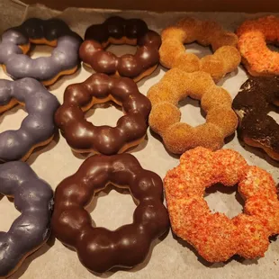 Ube, chocolate, churro, Strawberry shortcake, and cookies n cream