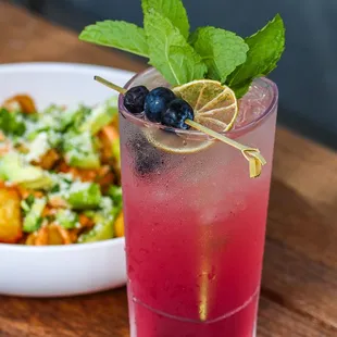 Blueberry Mojito and Caesar Salad