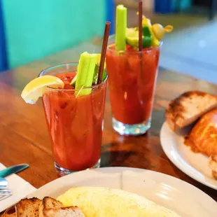 a plate of food and a drink