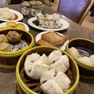 Our spread: char siu bao, siu mai, har gow, egg tarts and more