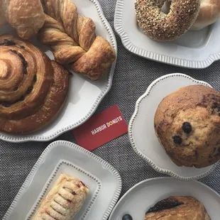 a variety of pastries on plates