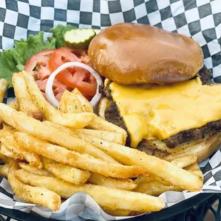 Cheeseburger and fries
