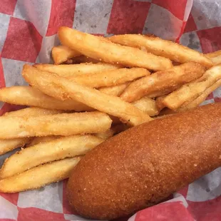 Children's corn dog with French fries