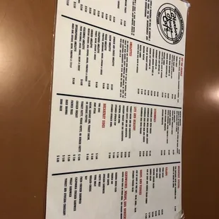 Front of menu.