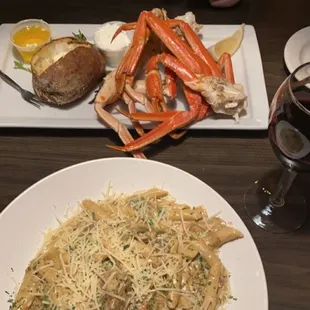 Pound of crab legs with potato and Rattle Steak Pasta