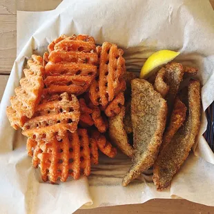 Fried Perch with Sweet Potato fries.