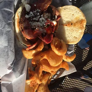 Black and bleu burger with fries ($1.99 up charge)
