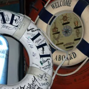 a life preserver and a clock