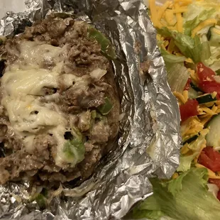 cheesesteak Baked Potato with a Side Salad. It was delicious.