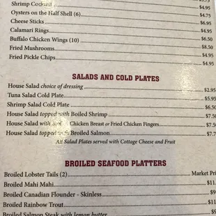 the menu of the restaurant