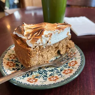 Pumpkin cheesecake with marshmallow topping.