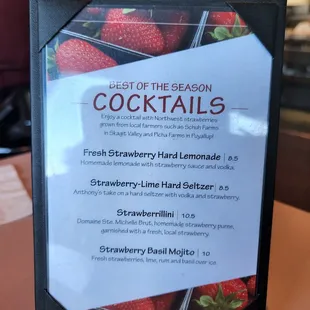 the menu for the cocktail