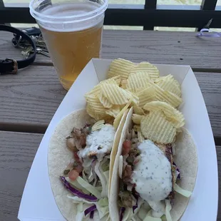 Mahi mahi tacos with chips