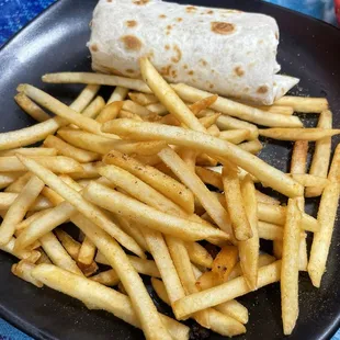 Kids bean and cheese burrito with fries