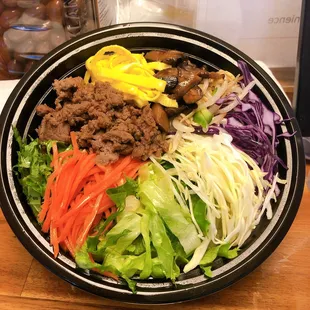 Freshly made bibimbap - full of healthy veggies. So colorful!