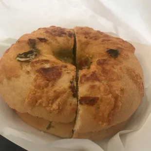 Bagel sandwich on a freshly baked bagel!