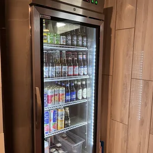 a refrigerated beverage fridge