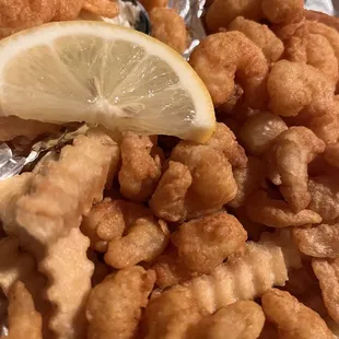 Popcorn Shrimp and fries