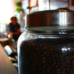 a jar of coffee beans