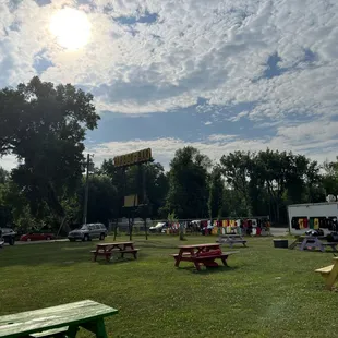 lawn outside of restaurant