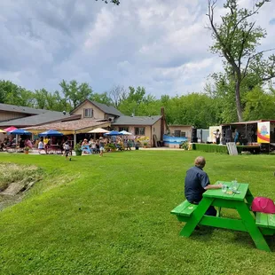 a man sitting at a picnic table