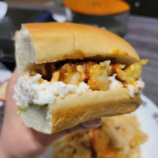 Half a cajun crawfish sandwich.