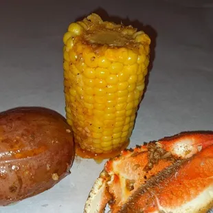 Red potato, corn on cob and dungeness  crab