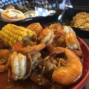 Seafood Boil Shrimp Devine and heads off...They run laps on Angry Crab and Hot Crawfish!!!