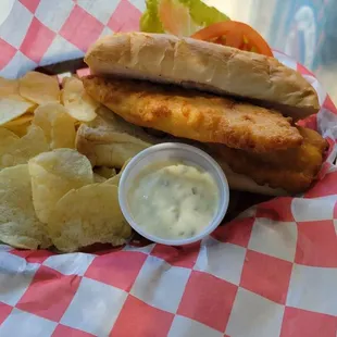 Cod sandwich reportedly was good but bun was dry.