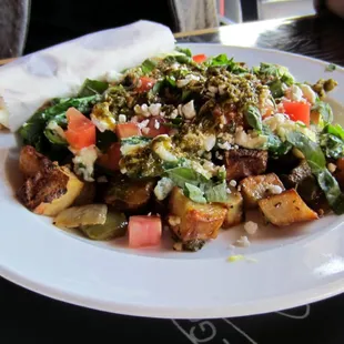 Farmers market scramble with tortillas.