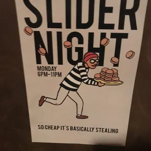 Monday night slider night 6pm-11pm