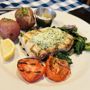 Swordfish On Greens With Red Potatoes